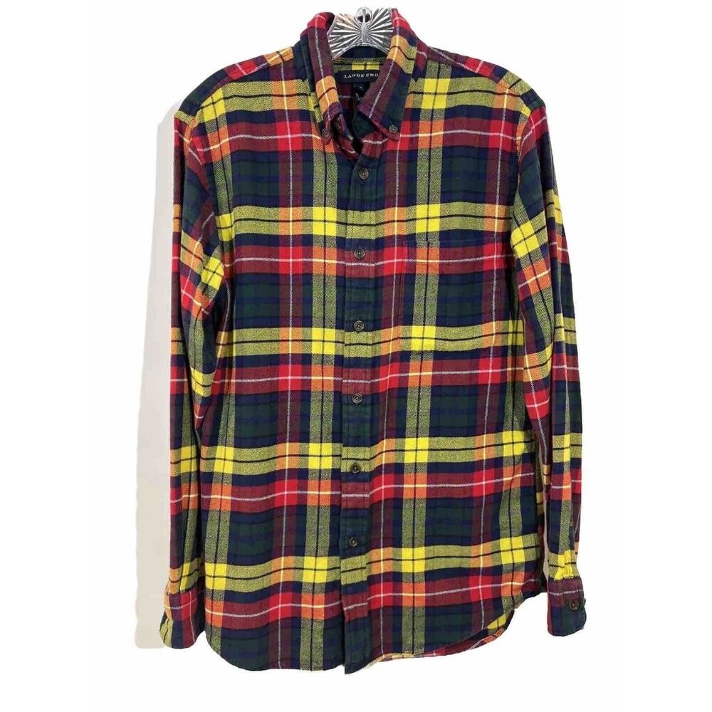 Lands End Men's Small Flannel Shirt Button up Bright Colorful